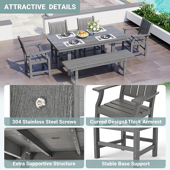 Pamapic 6 PCS Outdoor Dining Set, Spacious HDPE Outdoor Table - Image 5