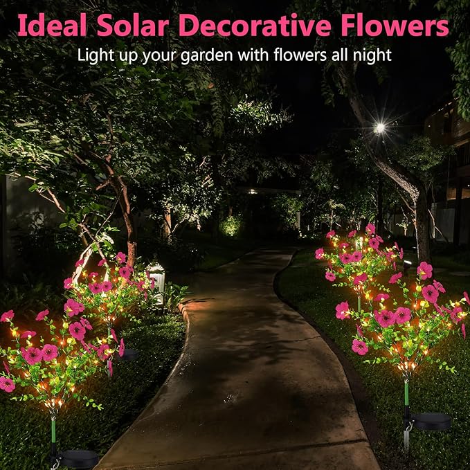 2 Pack Solar Stake Lights Outdoor Decor Waterproof Mums Artificial Flowers - Image 6