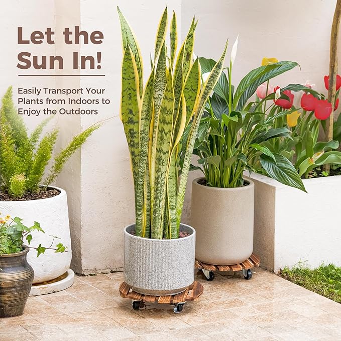 Bamworld Plant Stand Outdoor Rolling Tray Plant Caddy - Image 6