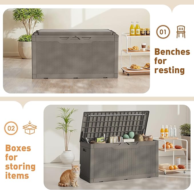 Greesum 100 Gallon Resin Deck Box Large Outdoor Storage Boxes - Image 6