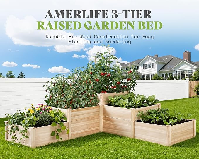 AMERLIFE 3-Tier Raised Garden Bed, 28 Inch Depth Fir Wood Planter Box - Image 9
