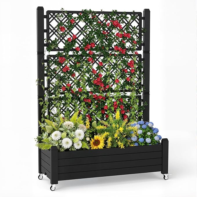 Raised Garden Bed with Trellis, 21 Gallon Self Watering Planter Box with by OutdoorLivingPerfected
