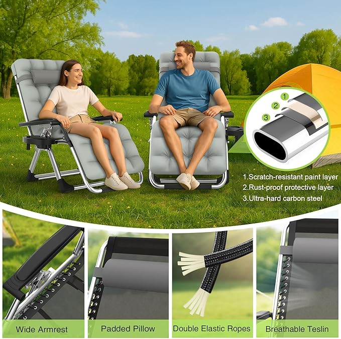 Suteck Zero Gravity Chair, Reclining Camping Lounge Chair w/Removable Cushion - Image 6