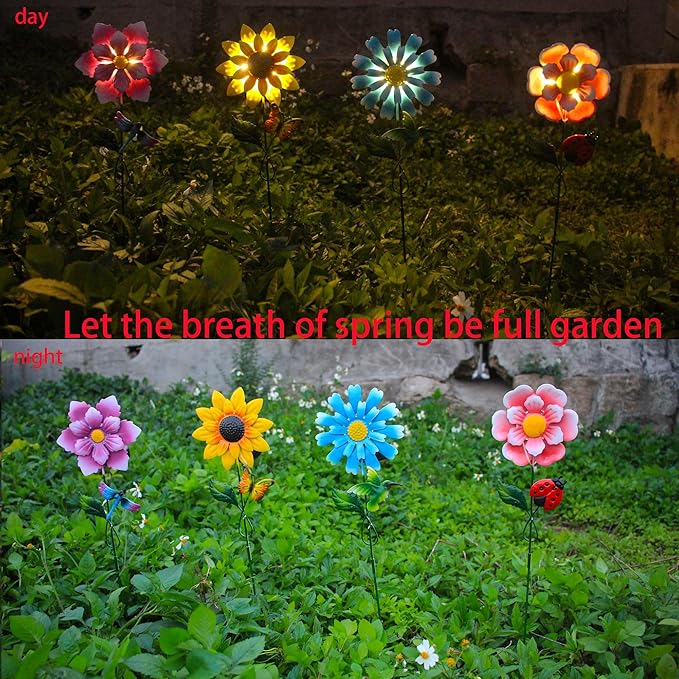 Solar Garden Stakes Lights for Outdoor Decor, 4 Pack Waterproof Metal Art Stick - Image 4