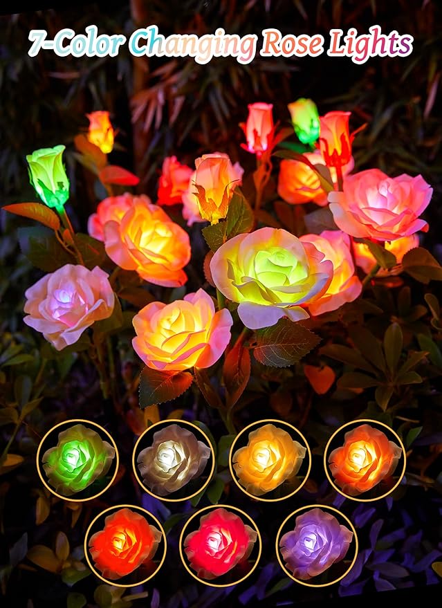 Brightown Outdoor Solar Flower Lights, 4 Pack 7-Color Changing Solar Garden - Image 5