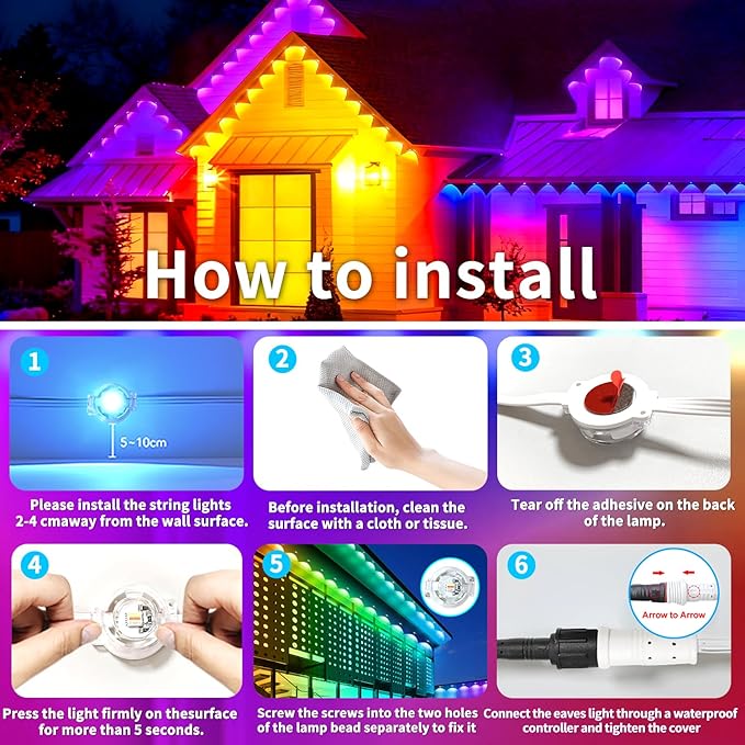 Permanent Outdoor Lights, 400ft RGB Outdoor Led Lights, Music Synchronised Eave - Image 7
