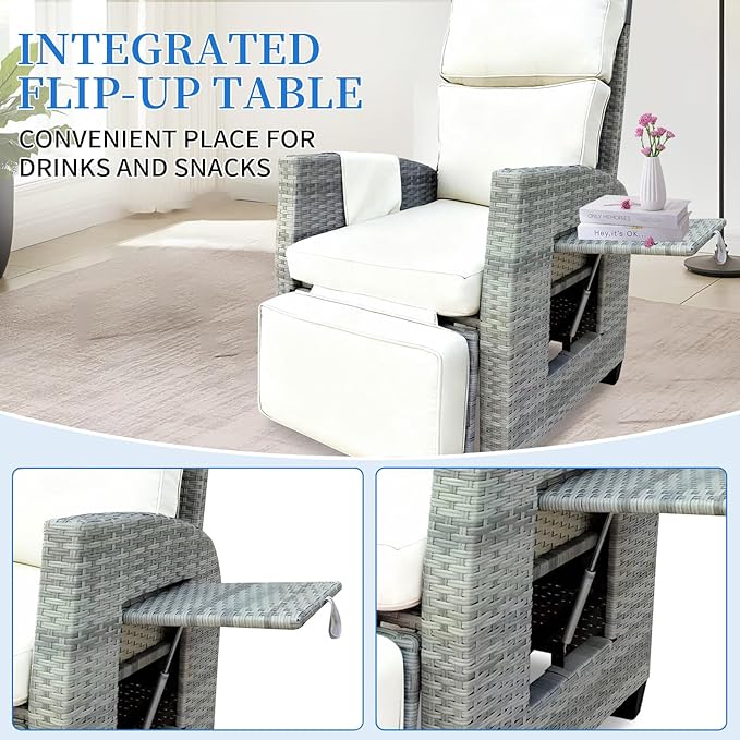 Outdoor Wicker Recliner Chair, 145° Patio Lounge Chair - Image 4