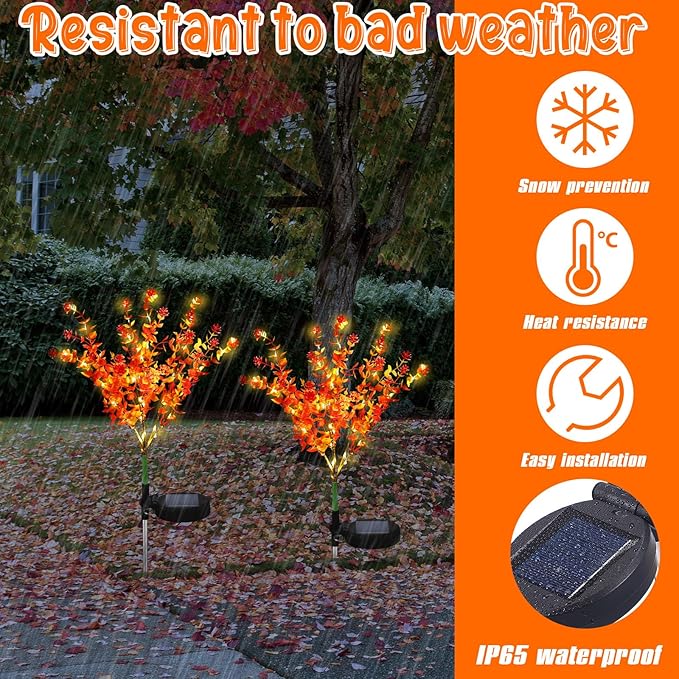 2 Pack Solar Stake Lights Outdoor Decor Waterproof Mums Artificial Flowers - Image 4