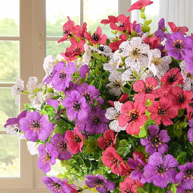 Artificial Flowers Faux Plants Outdoor Fake Flowers Spring Decor, 12 Bundles - Image 6