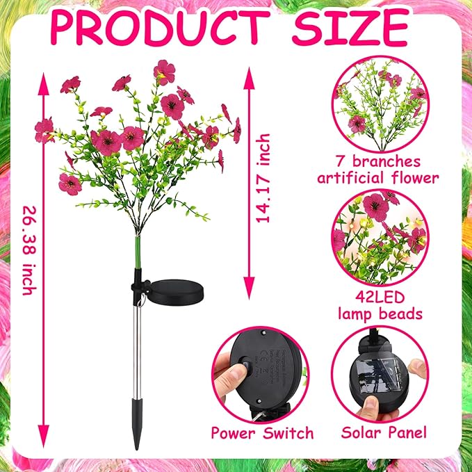 2 Pack Solar Stake Lights Outdoor Decor Waterproof Mums Artificial Flowers - Image 2