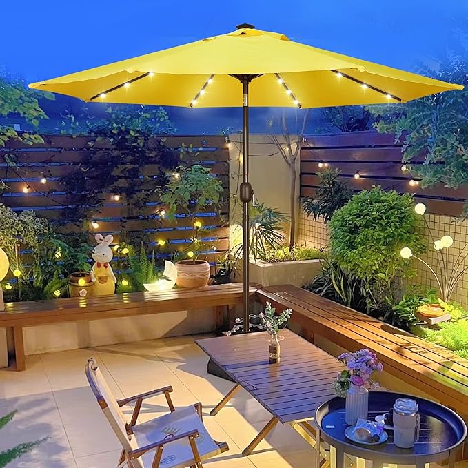 Blissun 9 ft Solar Umbrella, 32 LED Lighted Patio Umbrella, Table Market - Image 6
