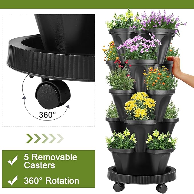 Umigy 2 Set 5 Tier Stackable Planters Vertical Garden Planters - Image 5