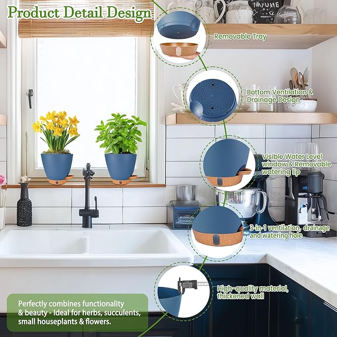 6 Inch Self Watering Pots for Indoor Plants – Small Plastic Planters - Image 7