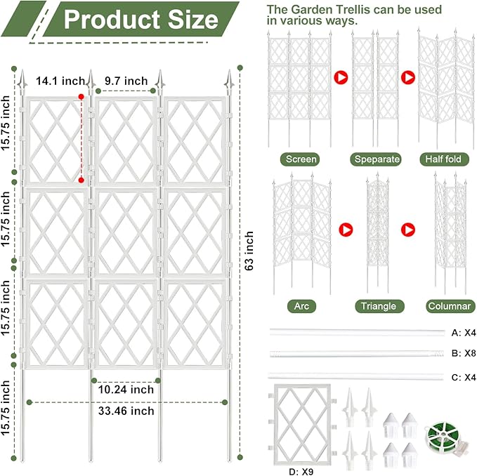 5.25FT Garden Trellis for Climbing Plants Outdoor, Metal Wall Lattice Climbing - Image 2