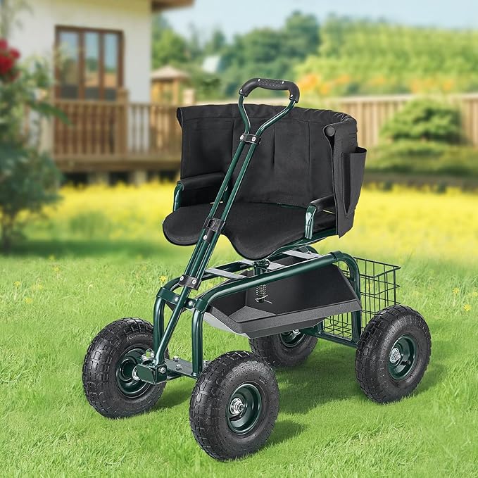 VEVOR Garden Seat with Wheels, Rolling Garden Stool with Height Adjustable & - Image 8
