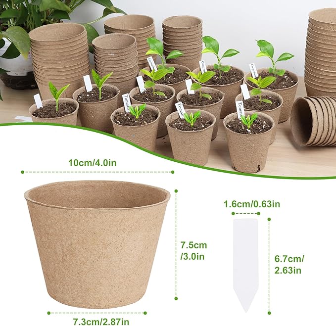 132 Pack Organic Peat Pots, 4 Inch Nursery Pot, Round Plant Seedling Pots - Image 6