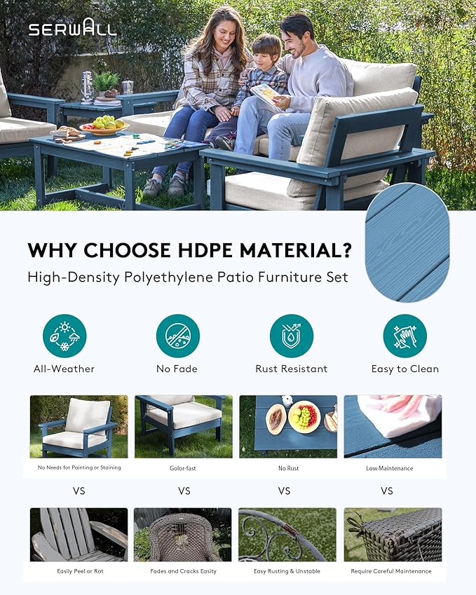 SERWALL HDPE Patio Furniture Set, 7-piece Outdoor Sectional Sofa Set, All - Image 3