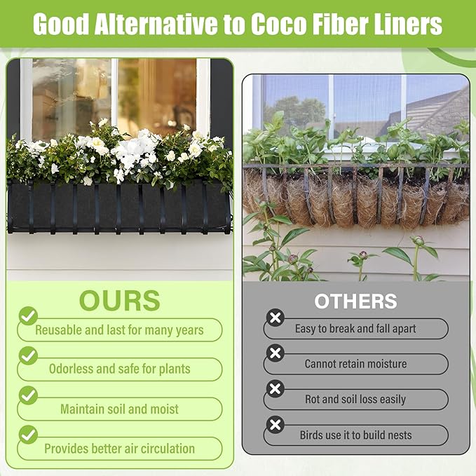 Riare 4 Pack 36 Inch Black Fabric Window Box Liners- Felt Square Trough Planter - Image 4