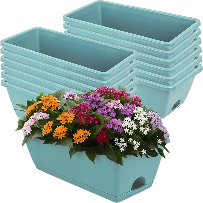 Window Box Planter, 12 Pack Plastic Vegetable Flower Planters Boxes 17 Inches by LOCONHA