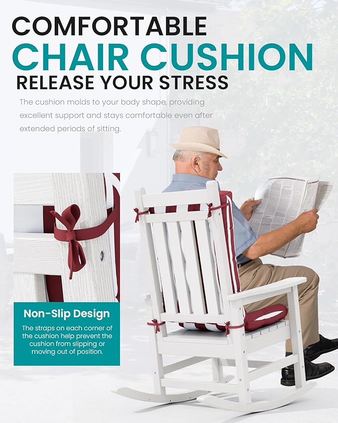 SERWALL HDPE Outdoor Rocking Chair Cushion Set of 4, Memory Foam Cushion Red - Image 4