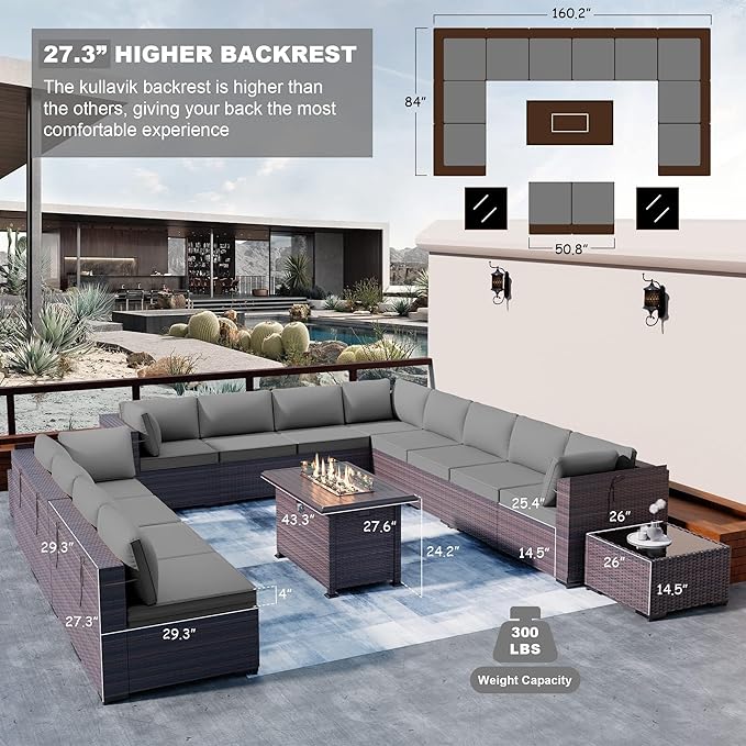 Kullavik 15 Pieces Outdoor Patio Furniture Set - Image 5