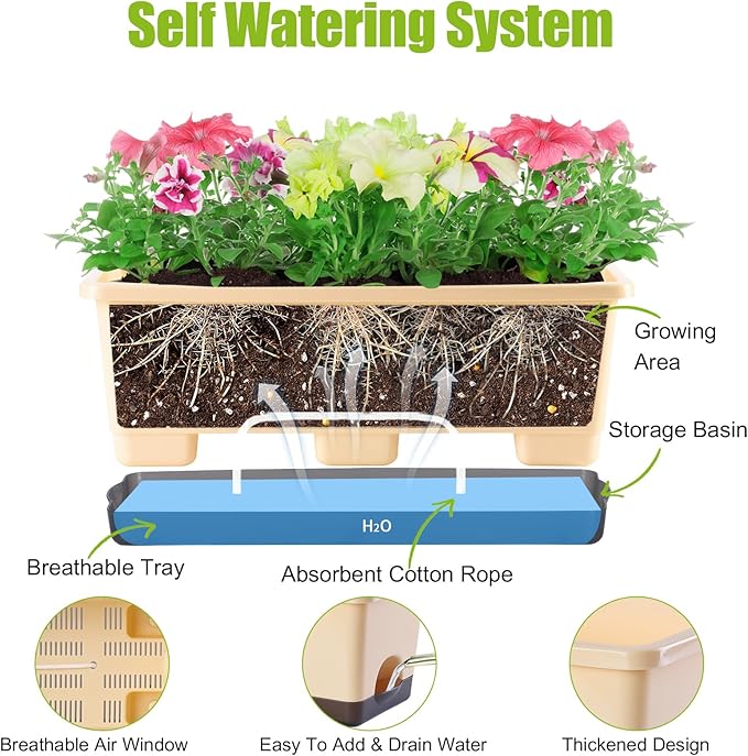 Window Box Planter 8 Pcs, 17 Inches Rectangle Flower Pots - Image 6