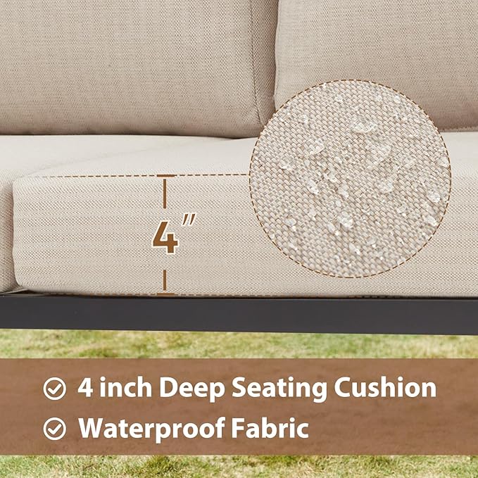 EROMMY 6 Pieces Patio Furniture Sets, Metal Outdoor Sectional Furniture L Shape - Image 3