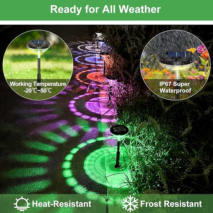 Bright Solar Pathway Lights 6 Pack, Color Changing+Warm White LED Solar Lights - Image 5