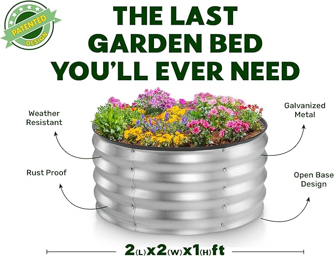 Round Galvanized Raised Garden Bed // 2×2×1 ft Galvanized Raised Garden Beds - Image 4