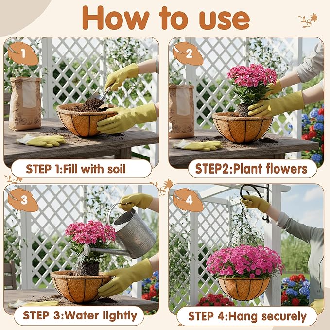 12 inch Metal Hanging Baskets For Plants Outdoor 4 Pack Round Metal Wire - Image 3
