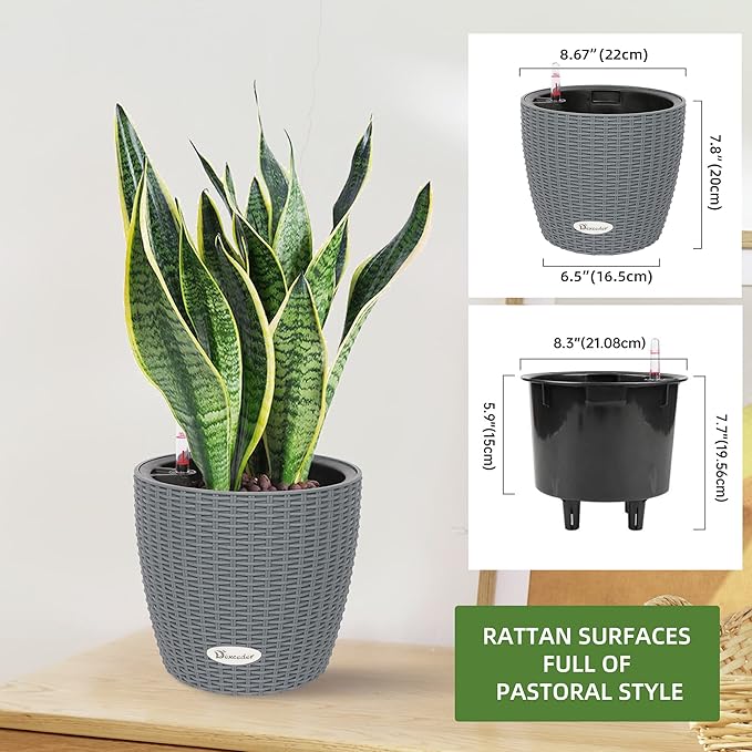 Dexceder 9x8 Inches Rattan Self Watering Planter Indoor Outdoor, Inner Pot - Image 3
