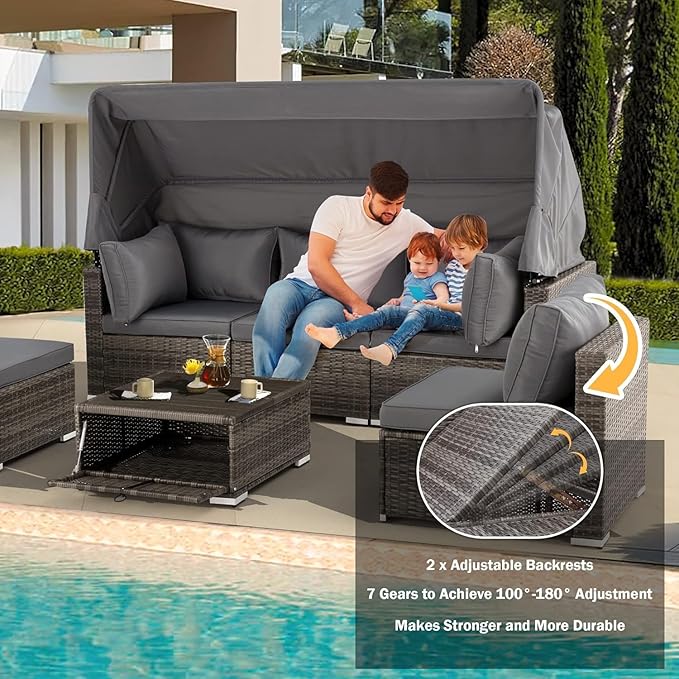HOMREST 6 Pieces Patio Furniture Sets, Outdoor Daybed - Image 6
