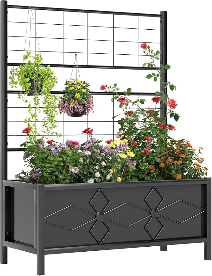 Outsunny Planter Box with Trellis, 35.4 x 15.7 x 47.2 inch Raised Garden Bed by Outsunny