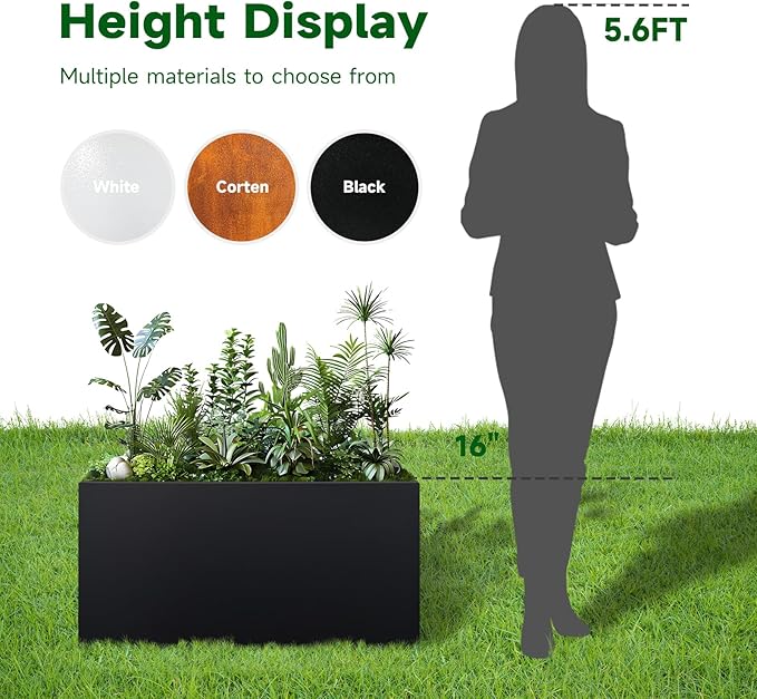 Steel Planter 36" x 12" x 16" Metal Rectangle Outdoor Planter Black Powder - Image 5