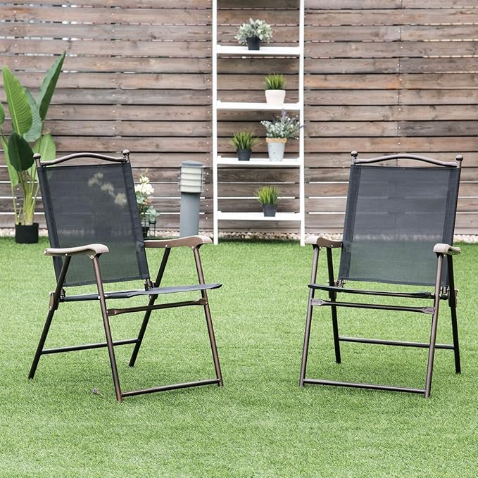 Giantex Set of 2 Patio Folding Chairs, Outdoor Patio Dining Chairs w/Armrest - Image 2