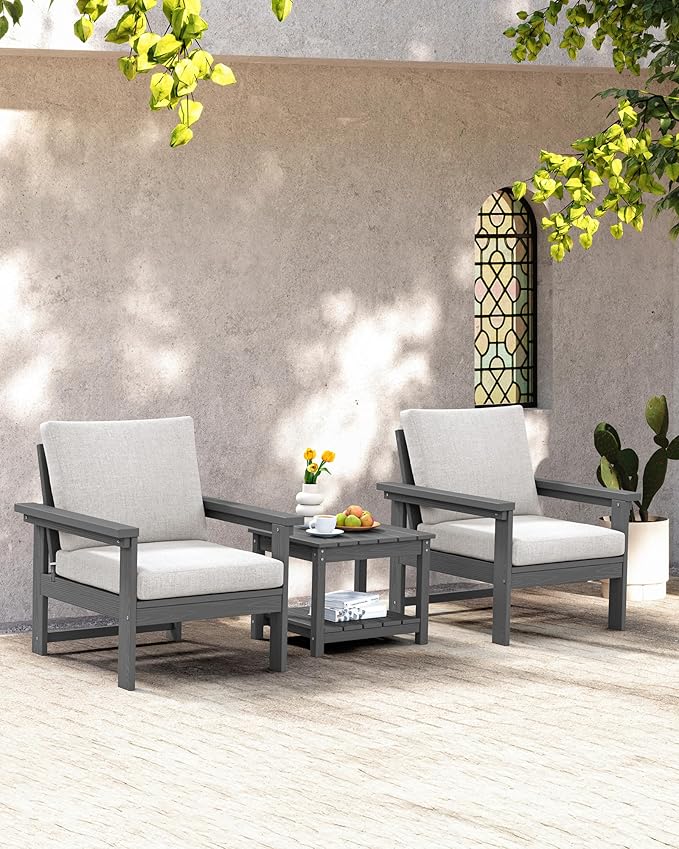 SERWALL HDPE Patio Sofa Set, 3-piece Sectional Outdoor Furniture Set, All - Image 7
