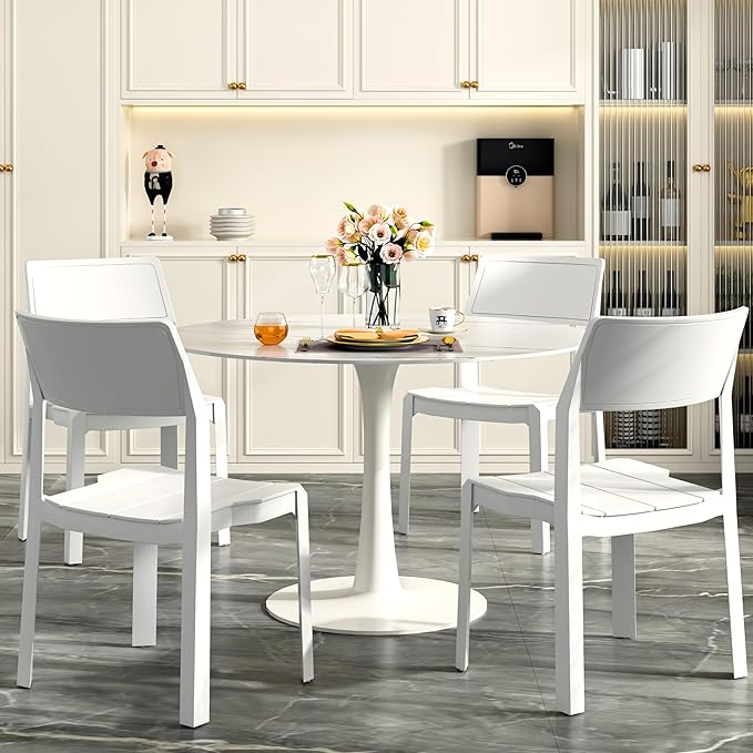 VECELO 4 Pack Stackable Dining Chairs, Plastic Patio Chairs by VECELO