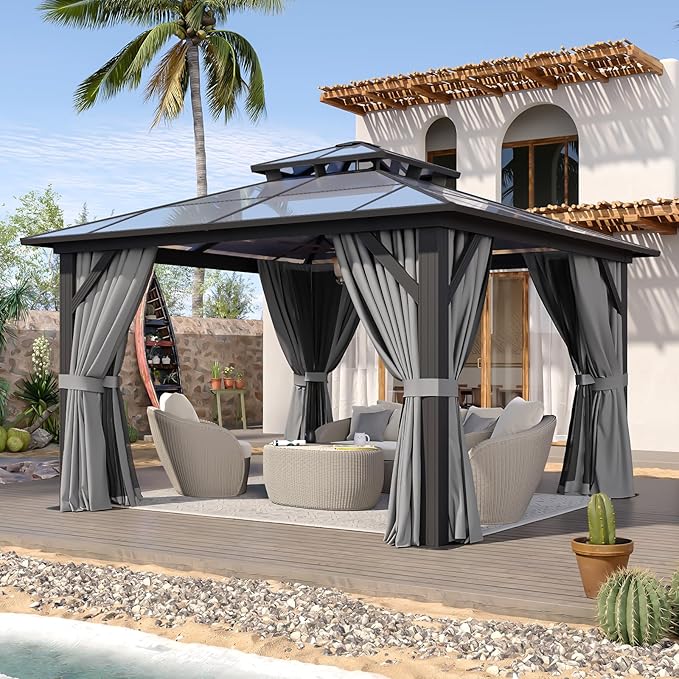 Aoxun 12'x12' Hardtop Gazebo, Aluminum Frame Permanent Pavilion - Image 3