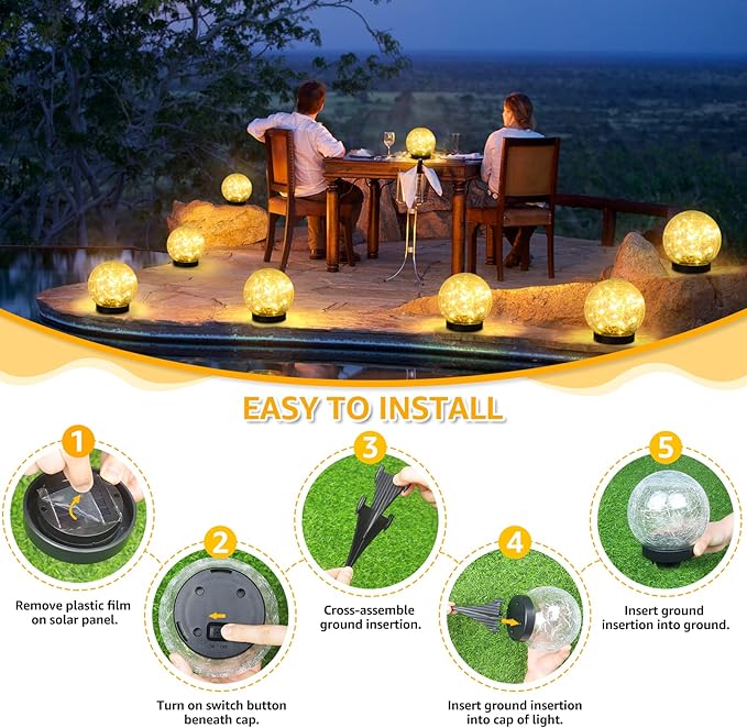 2-Pack Garden Solar Lights Outdoor, Cracked Glass Ball Light Waterproof - Image 8