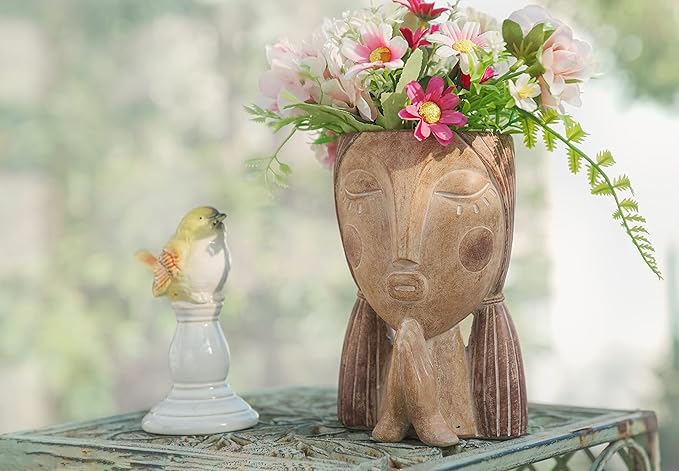 Face Planter Pots with Drainage Hole, Resin Head Planters - Image 8