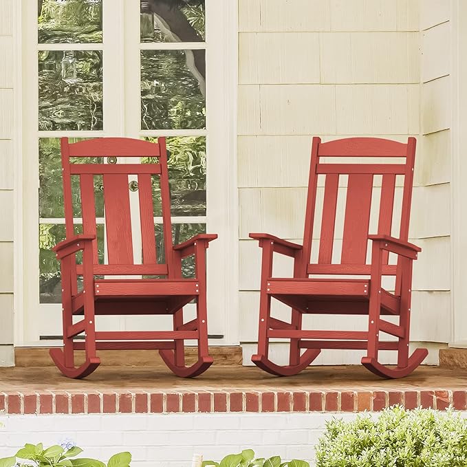 LUE BONA Outdoor Rocking Chairs Set of 2, HDPS Porch Rocker - Image 3