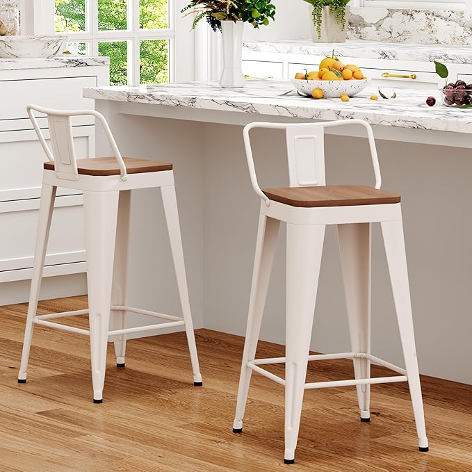 WENTMENT Metal Bar Stools Set of 2 Counter Height Barstools - Image 3