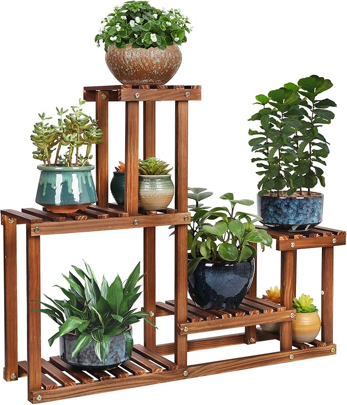 Pine Wood Plant Stand Indoor Outdoor Multi Layer Flower Shelf Rack Higher and by COOGOU