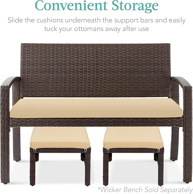 Best Choice Products Set of 2 Wicker Ottomans, Additional Seating, Side Table - Image 5