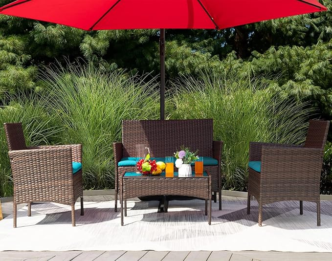 Greesum Patio Furniture 4 Pieces Conversation Sets Outdoor Wicker Rattan Chairs - Image 3