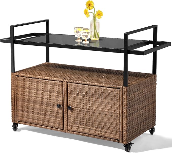 VINGLI Wicker Outdoor Bar Cart by VINGLI