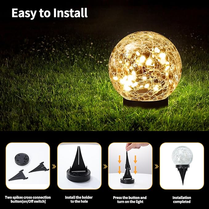 Solar Globe Lights Outdoor Waterproof-Solar Balls Garden-Cracked Glass Ball - Image 5