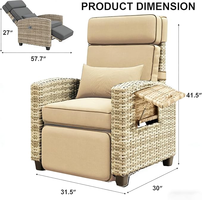 Towallmark Adjustable Rattan Recliner Chair, Patio Lounge Chairs - Image 3