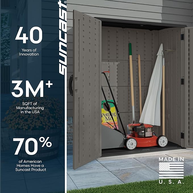 Suncast Outdoor Storage Cabinet Waterproof Resin Vertical Outdoor Storage Shed - Image 10