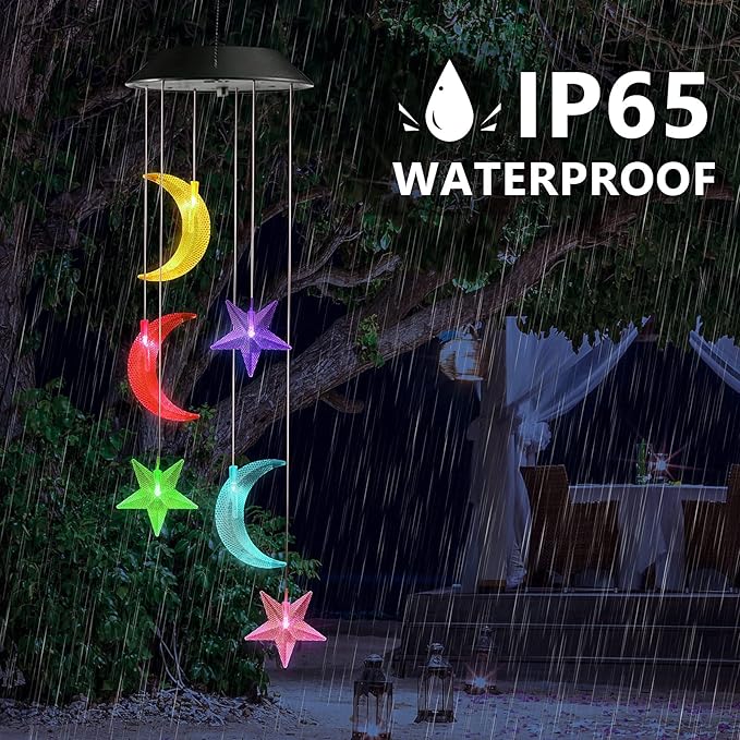 Toodour Solar Wind Chimes, Color Changing Wind Chimes Moon and Star, LED - Image 6